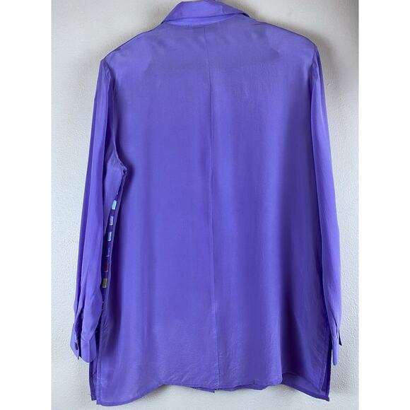 Vtg Diane Gilman Sz M 100% Silk Purple Watercolor Tile RARE Button Up LS Shirt - Picture 4 of 10